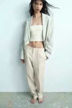 Трикотажный топ-бандо в резинку ZARA, белый
