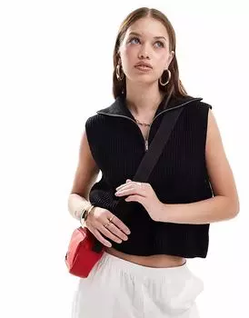 Трикотажный топ без рукавов Miss Selfridge с застежкой-молнией на половину длины, черный