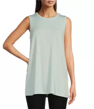 Трикотажный топ без рукавов с круглым вырезом и вырезом по бокам Eileen Fisher из тонкого эластичного джерси с разрезом по бокам Eileen Fisher, синий