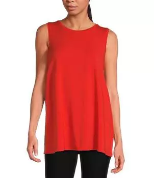 Трикотажный топ без рукавов с круглым вырезом и вырезом по бокам Eileen Fisher из тонкого эластичного джерси с разрезом по бокам Eileen Fisher, красный