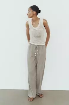 Трикотажный топ без рукавов с металлической нитью ZARA, серебряный
