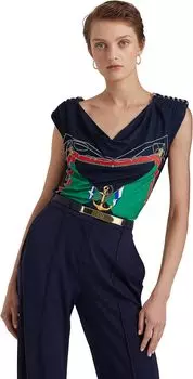 Трикотажный топ без рукавов с принтом и воротником-хомутом LAUREN Ralph Lauren, цвет Navy/Green Multi