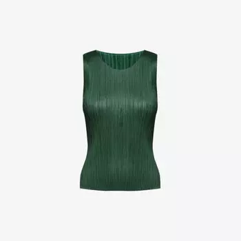 Трикотажный топ без рукавов со складками Basics Pleats Please Issey Miyake, зеленый
