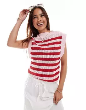 Трикотажный топ без рукавов в красно-розовую полоску ASOS DESIGN