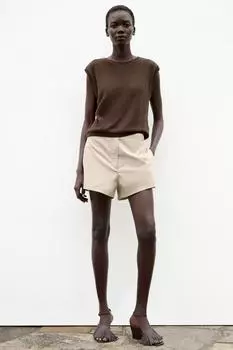 Трикотажный топ без рукавов ZARA, коричневый