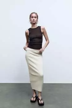 Трикотажный топ без рукавов ZARA, шоколад