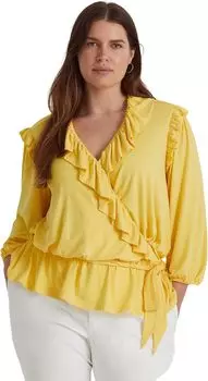 Трикотажный топ больших размеров с баской и поясом LAUREN Ralph Lauren, цвет Sunfish Yellow