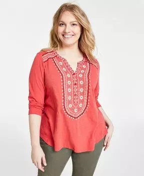 Трикотажный топ больших размеров с вышивкой Style & Co, красный
