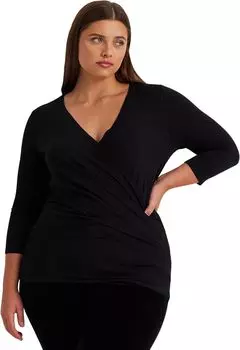 Трикотажный топ больших размеров с запахом LAUREN Ralph Lauren, цвет Polo Black