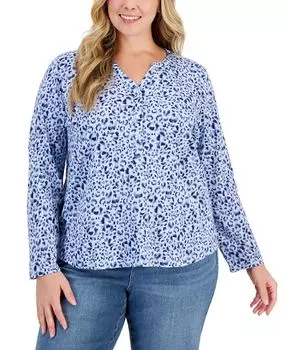 Трикотажный топ больших размеров с животным принтом Style & Co, синий