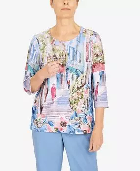 Трикотажный топ длиной три четверти petite peace of mind scenic Alfred Dunner, мульти