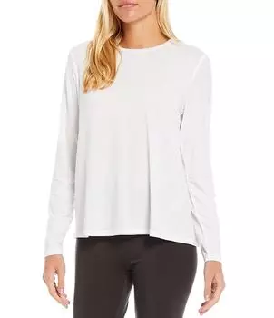 Трикотажный топ Eileen Fisher с длинными рукавами и круглым вырезом из тенселя, белый