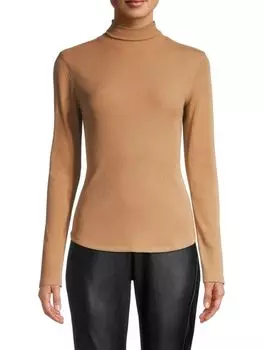 Трикотажный топ Elie Tahari в рубчик с высоким воротником, camel