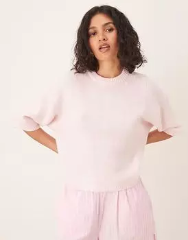 Трикотажный топ Gina Tricot с короткими рукавами, круглым вырезом и рукавами-фонариками светло-розового цвета