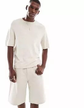 Трикотажный топ Hollister с короткими рукавами бежевого цвета