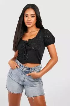 Трикотажный топ из джерси на шнуровке Boohoo, черный