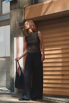 Трикотажный топ из фольги ZARA, черное золото