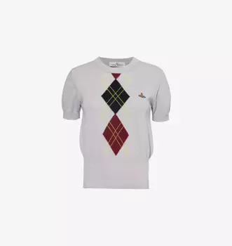 Трикотажный топ из хлопчатобумажной смеси с узором «Аргайл» и вышивкой в виде круга Vivienne Westwood, серый