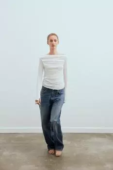 Трикотажный топ из хлопкового трикотажа ZARA, белый
