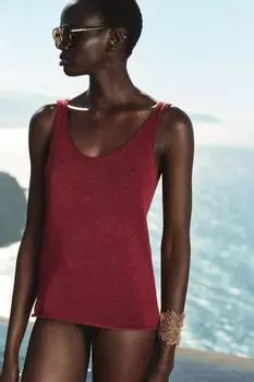 Трикотажный топ из льняной смеси ZARA, бордовый