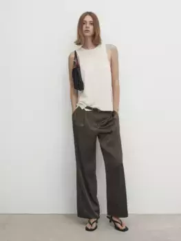 Трикотажный топ из смешанного льна Massimo Dutti, кремовый