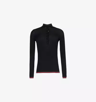 Трикотажный топ из смеси кашемира и шелка с воротником-поло и полосатой отделкой Gucci, черный