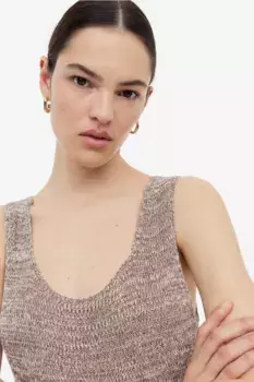 Трикотажный топ из смесового шелка H&M, коричневый