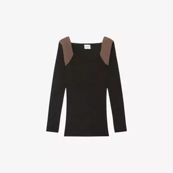 Трикотажный топ из смесовой шерсти с контрастной кокеткой на плечах Claudie Pierlot, цвет noir / gris