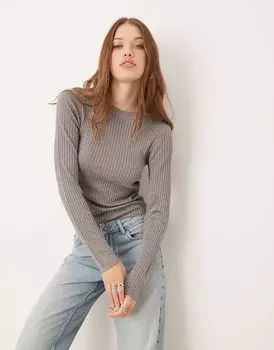 Трикотажный топ JDY серебристого цвета с эффектом металлик