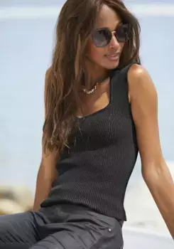 Трикотажный топ LASCANA, с квадратным вырезом, элегантный топ на широких бретелях, черный