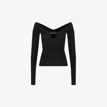Трикотажный топ Le haut Pralu с глубоким вырезом Jacquemus, черный