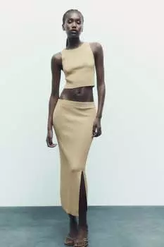 Трикотажный топ мини-размера из блестящей пряжи Zara, золотой