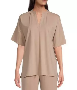 Трикотажный топ N by Natori с воротником-стойкой и короткими рукавами, коричневый