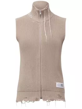 Трикотажный топ на молнии MM6 Maison Margiela, нейтральный цвет