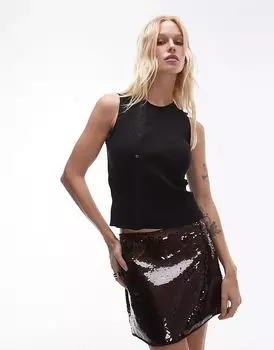 Трикотажный топ на пуговицах черного цвета Mango