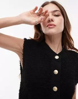 Трикотажный топ на пуговицах черного цвета Mango