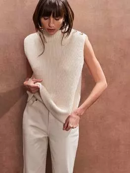 Трикотажный топ на пуговицах с плечом Ro&Zo, цвет Natural