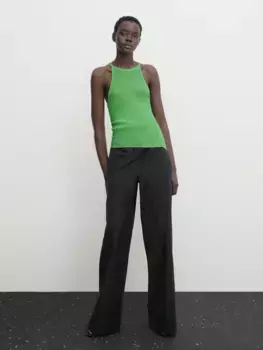 Трикотажный топ открытого трикотажа в ребрику Massimo Dutti, зеленый