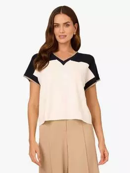 Трикотажный топ оверсайз в цветном блоке Adrianna Papell, цвет Navy/Cream