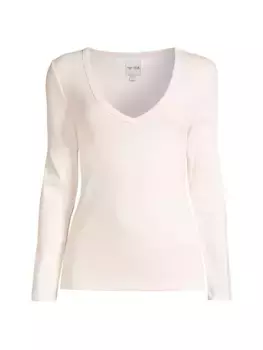 Трикотажный топ Perfect с V-образным вырезом в рубчик Nic+Zoe, цвет shell