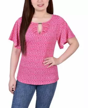 Трикотажный топ petite mesh с развевающимися рукавами NY Collection, мульти