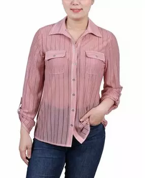 Трикотажный топ petite с длинными рукавами и выгоревшим язычком NY Collection, мульти