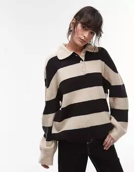 Трикотажный топ-поло черного овсяного цвета Topshop