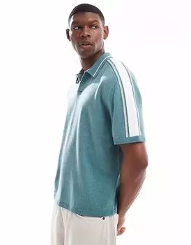 Трикотажный топ-поло Hollister с контрастным воротником зеленого цвета