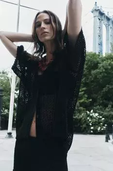 Трикотажный топ-поло ZARA, черный