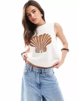 Трикотажный топ-ракушка ASOS DESIGN кремового цвета