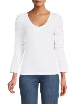 Трикотажный топ Renee C. с рюшами на рукавах, белый