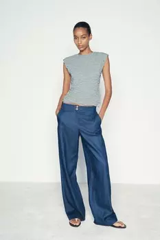Трикотажный топ с эффектом матки ZARA, серо-зеленый