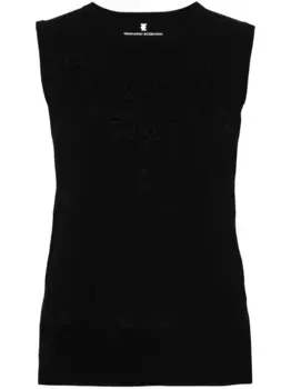 Трикотажный топ с английской вышивкой Ermanno Scervino, черный