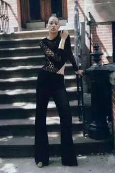 Трикотажный топ с асимметричным нимом ZARA, черный